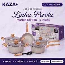 Jogo de Panelas 6 Peças Cerâmica Antiaderente Pérola Bege Premium Elegantes Fogão à Gás e Indução