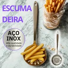 Escumadeira Para Fritura Grande Aço Inox Resistente 35cm Cozinha Restaurante Alimentos