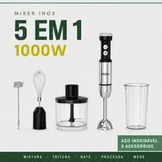 Mixer 5 em 1 Inox 1000W 110V ou 220V Multifuncional Triturador de Alimentos Batedor Processador Copo