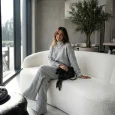 Conjunto Feminino Inverno Mousse Calça e Blusa Gola Alta Tricot
