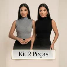 Kit 2 Regatas garrafinha gola alta Cropped Femino em tricot