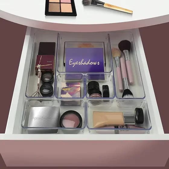 Kit 7 Organizadores Multiuso para Gavetas, Armários, Maquiagem Geladeiras, Pote Acrílico Cristal Acrimet 975