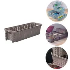 Cesto Trama Cestinha Organizadora Decorativa Retangular Empilhável Marrom Plasútil 920ml