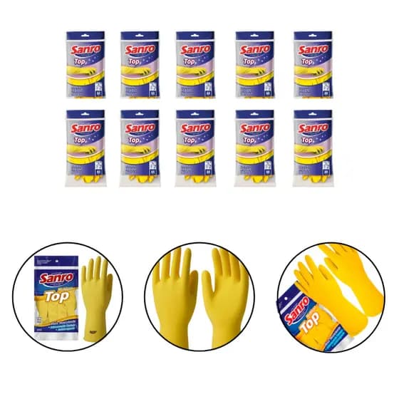 Kit 10 Luvas Sanro Top Antiderrapante Para Limpeza Jardinagem Tamanho XG