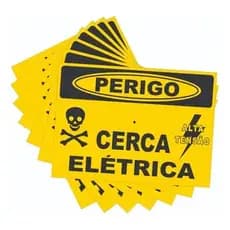 Kit Com 5 Placas Advertência Perigo Cerca Elétrica Cuidado Alumínio
