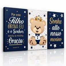 Kit Quadro Ursinho Príncipe Infantil Masculino Decoração Quarto Bebê Vários Tamanhos
