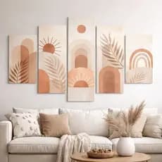Quadro Mosaico 5 Peças Estilo Boho Moderno Terracota Minimalista MDF 3mm Decoração Sala