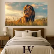 Quadro Decorativo 1 Peça Horizontal Leão Rei do Horizonte