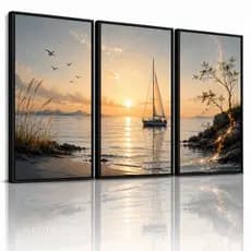 Kit 3 Quadros Decorativos Barco Velejando no Mar | Decoração Náutica para Sala e Escritório