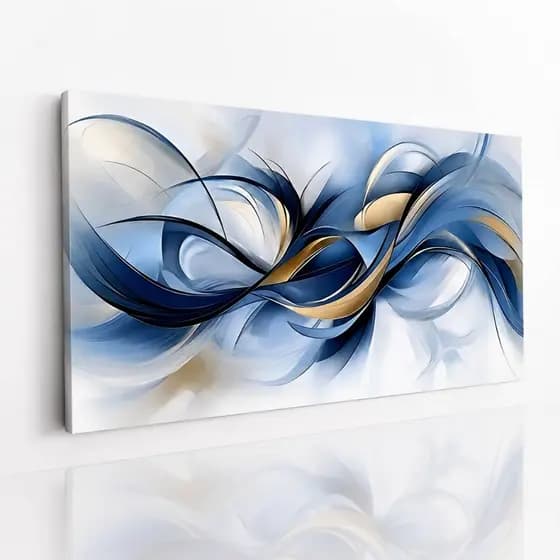 Quadro Decorativo Uma Peça Abstrato Azul e Dourado Moderno Fullhd mdf 3mm