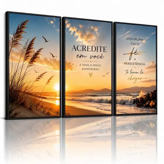 Kit 3 Quadros Decorativos Motivacionais | Frases Inspiradoras para Sala e Escritório