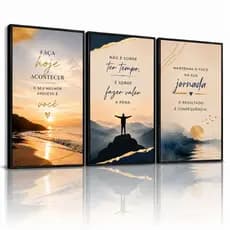 Kit 3 Quadros Decorativos Motivacionais | Frases Inspiradoras para Sala e Escritório