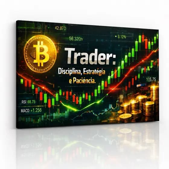 Quadro Decorativo Trader Bitcoin Mercado Financeiro Cripto 90x70cm MDF 3mm Alta Qualidade