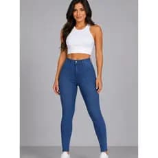 Calca Jeans Skinny Feminina Cintura Alta Media