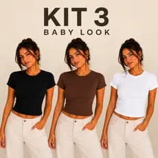 KIT 03 Baby Tee Feminina Blusa Slim Fit Manga Curta Blusa
