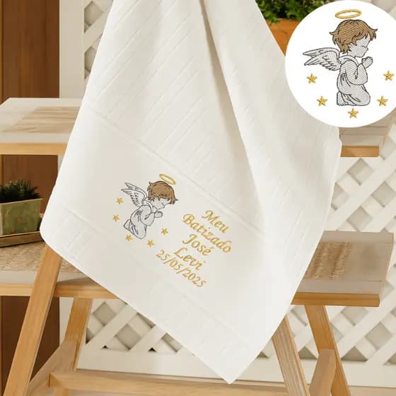 Toalha Lavabo Rosto Personalizada Bordada Batizado Com Nome e Data