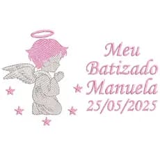 Toalha Rosto Personalizada Bordada Batizado Anjinho Com Nome e Data