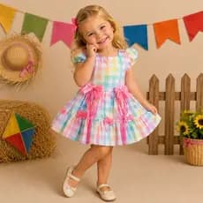 Vestido Festa Junina Infantil Xadrez Com Laços Rodado 2 ao 10 - PB