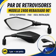 Par de Retrovisor Modelo Kawasaki Z400 Rebaixado Haste Curta ou Média Rosca Honda