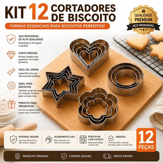 Kit 12 pecas Cortador Modelador Forma de Biscoito de aco inoxidavel Pasta Americana Bolo Biscuit