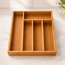 Porta Talheres Organizador De Bambu 5 Divisórias Gaveta Cozinha Multiuso 35x28cm