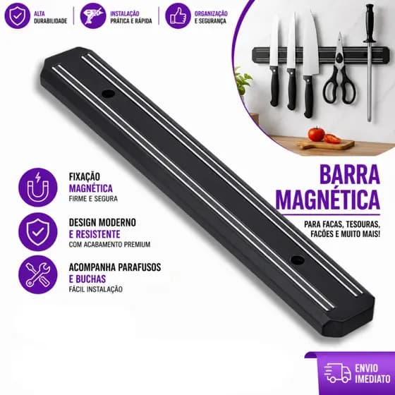 Barra Magnética De Parede 33Cm Organizador Ferramenta Metalicas Facas Faqueiro Suporte Cozinha