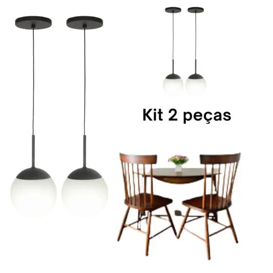 Kit com 2 Pendentes Lustre Jabuticaba de 1 Bola vidro globo soquete lampada led comum E27