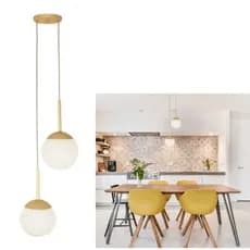 Lustre pendente de teto 2 globos de vidro soquete E27 alumínio cabo regulável 2 metros