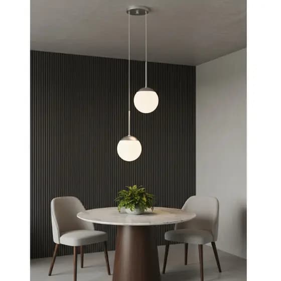 Lustre Pendente Prata 2 Globos de Vidro Soquete E27