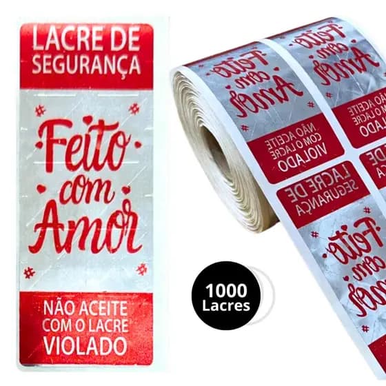 1000 Etiquetas Lacre Segurança Feito com Amor Metalizado
