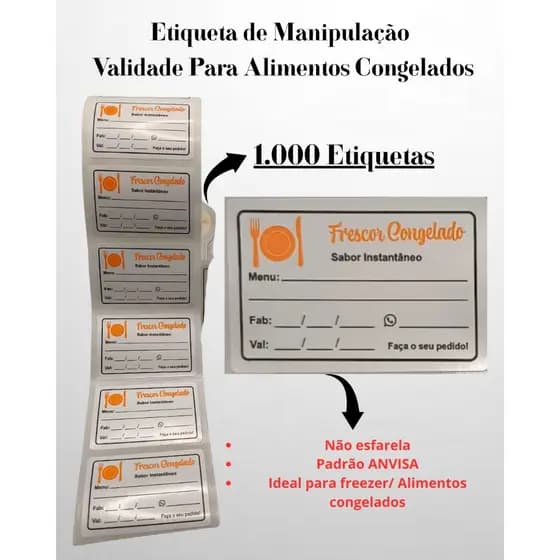1000 Etiquetas Manipulação ANVISA BOPP 60x40mm para Congelados