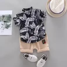 0-4 anos de terno de manga curta infantil de idade, camisa casual de moda masculina + shorts conjunto de 2 peças
