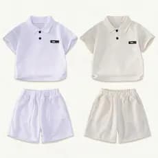 Conjunto de Camisa Polo e Shorts de Verão para Meninos em Tecido Waffle, Mistura de Algodão, Respirável e Confortável, R