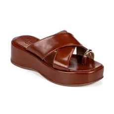 Sandália Feminina Anabela Flatform Tira Cruzada Nika Caramelo Off White Trend Verão 2026 Lançamento Tamanco