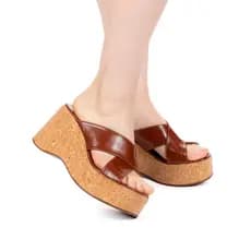 Sandália Feminina Anabela Plataforma Tira Cruzadas Lançamento Tamanco Cortiça Tendência Moda Verão