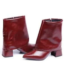 Bota Feminina Sfizia Fashion Gola Última Moda Casual Estilosa Bico Fino Salto Bloco Lançamento Cano Curto Baixo