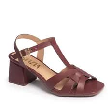 Sandália Feminina Quadrada Salto Médio Grosso Moda Bordô