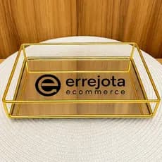 Bandeja Decorativa Espelhada Multiuso Retangular ou Redonda Porta Maquiagem ou Perfume Dourada