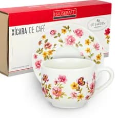 Kit Xícaras De Porcelana 90ml Le Jardin Com Pires Ideal Para Café 6 Unidades - Hauskraft