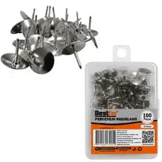 Kit 100 Percevejo Tachinhas em Aço Niquelado 10,5mm para Uso Geral Quadro Mural Cortiça Bestfer