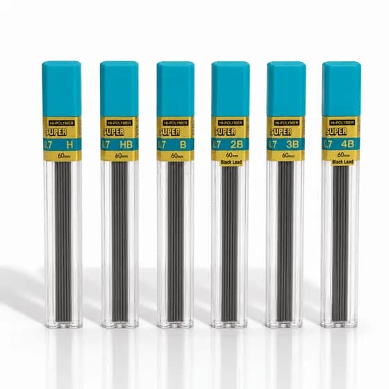 Grafite Lapiseira 0.7mm Hi-Polymer H HB B 2B 3B 4B 12un Papelaria Revenda Kit Escolar Qualidade Resistente Duradouro