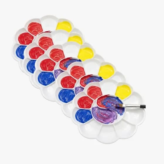 Jogo 5 Paletas Pintura Plastica Flor 12 Pocos Para Aquarela Tinta Tecido