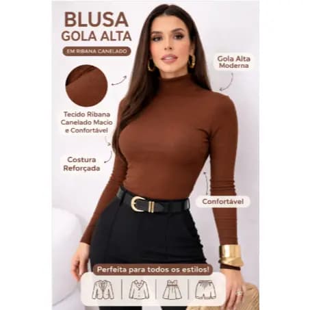 Blusa Feminina Gola Alta Manga Longa Elegante Inverno frio  Moda Feminina + Brinde 🎁
