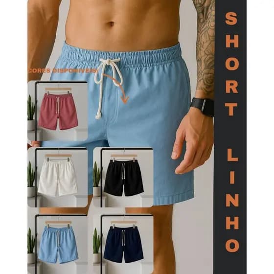 Bermuda Masculina Linho Verão Confortável Moda  Short Casual Short Masculino