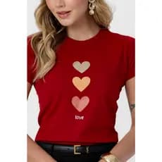 Blusa Feminina Estilosa 3 Coração lançamento T-Shirt Camiseta Algodão + Brinde