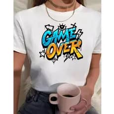 Blusa Feminina Estilosa Game Over lançamento T-Shirt Camiseta Algodão + Brinde