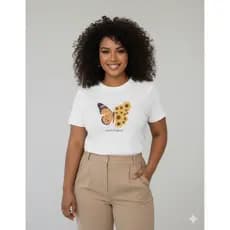 Blusa Feminina Estilosa Borboleta lançamento T-Shirt Camiseta Algodão + Brinde