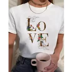 Camiseta Blusa Feminina Floral LOVE Estampada Algodão + Brinde
