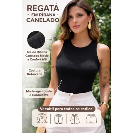 Regata Feminina Ribana Canelada Básica Elegante Ajustada Moda Feminina Confortável + Brinde