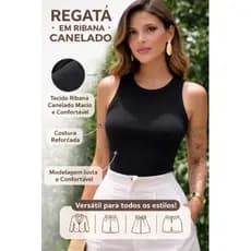 Regata Feminina Ribana Canelada Básica Elegante Ajustada Moda Feminina Confortável + Brinde